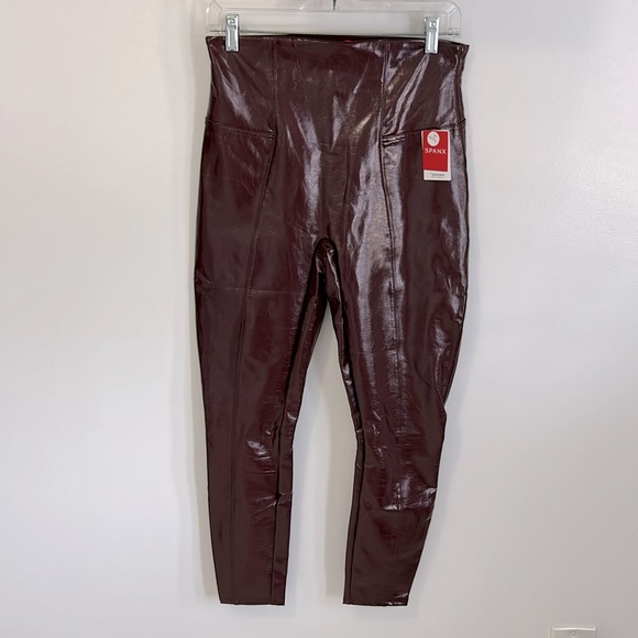 Spanx Faux Patent Leather Leggings Burgundy - Picture 4 of 13